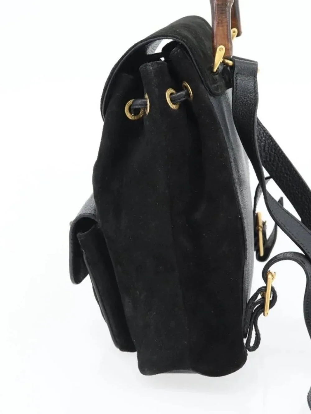 GUCCI Bamboo Backpack Suede Leather Black Auth BA6791